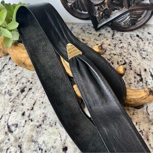 Black Leather Belt with Gold Accent
